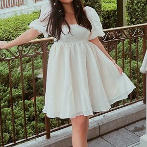 White Puff Sleeve Organza Dress